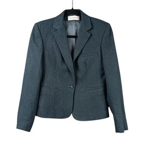 VTG Evan Picone Women's Teal‎ Blue Wool Blend Blazer Size 6 Single Button Career
